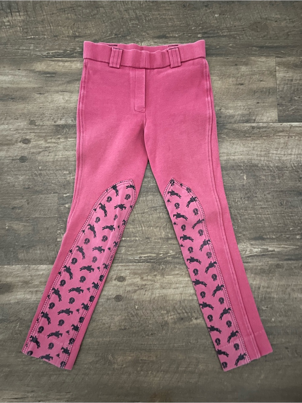 Girls Pink Horse-Print Riding Leggings